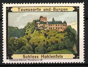 Reklamemarke Taunusorte und Burgen, Schloss Hohenfels, Schloss auf Hügel