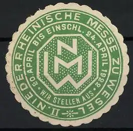 Reklamemarke Wesel, Niederrheinische Messe 1922, NW-Logo