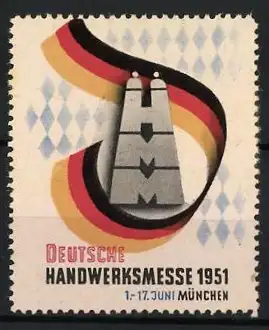 Reklamemarke München, Deutsche Handwerksmesse 1951, Frauenkirche und Deutsche Fahne