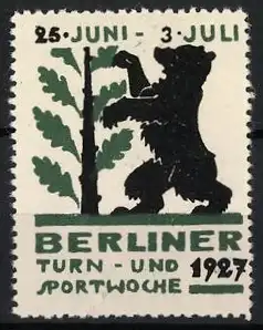 Reklamemarke Berlin, Berliner Turn- und Sportwoche 1927, Bär und Baum