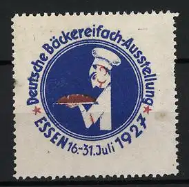 Reklamemarke Essen, Deutsche Bäckereifach-Ausstellung 1927, Bäcker mit Brot