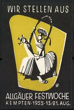 Reklamemarke Kempten, Allgäuer Festwoche 1955, tanzende Figur