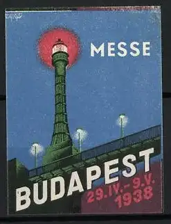 Reklamemarke Budapest, Messe 1938, Leuchtturm