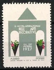 Reklamemarke Monza, III Mostra Internazionale delle Arti Decorative 1927, Gebäude und Pflanzen