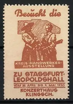 Reklamemarke Stassfurt, Besucht die Kreis-Handwerker-Ausstellung 1930, Handwerker im Gespräch