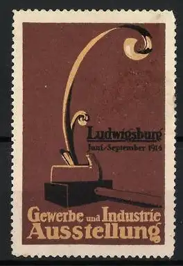 Reklamemarke Ludwigsburg, Gewerbe- und Industrie-Ausstellung Juni-September 1914, Hammer & Hobel mit Hobelspan