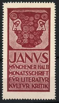 Reklamemarke München, Janus Münchener Halbmonatsschrift, doppelgesichtige Janus-Maske