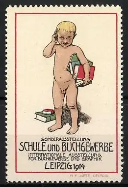 Reklamemarke Leipzig 1914, Schule und Buchgewerbe, Kind mit Büchern