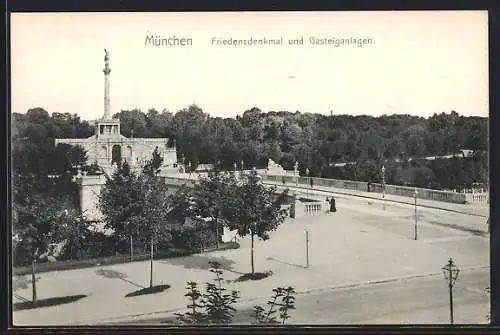 AK München, Friedensdenkmal und Gasteiganlagen