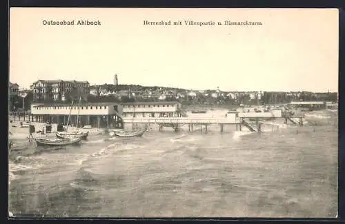 AK Ahlbeck / Seebad, Herrenbad mit Villenpartie i. Bismarckturm