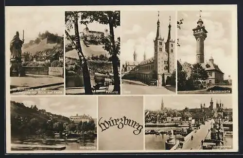 AK Würzburg, Dom, Festung, Frankenwarte, Alte Mainbrücke