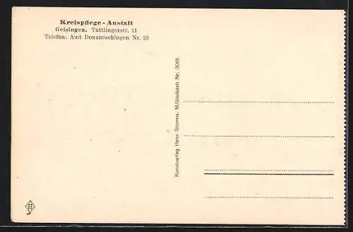 AK Geisingen / Baden, Die Kreispflege-Anstalt von Nordwesten, Tuttlingerstrasse 11