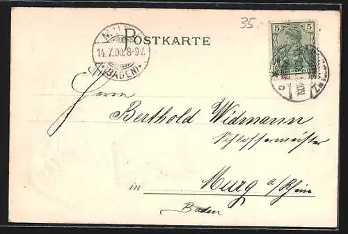 Passepartout-Lithographie Konstanz, Uferpartie mit Bootsanleger, Wappen