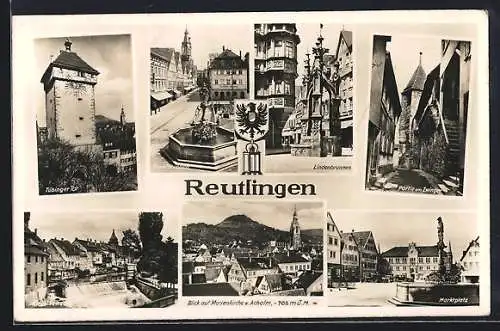 AK Reutlingen, Lindenbrunnen, Marktplatz, Tübinger Tor