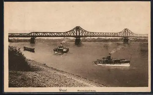 AK Wesel / Rhein, Rheinbabenbrücke mit Dampfern