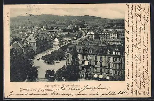 AK Bayreuth, Blick auf die Stadt mit Wagnertheater