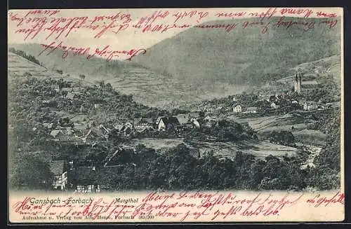 AK Forbach / Baden, Totalansicht mit Gansbach & Bergpanorama