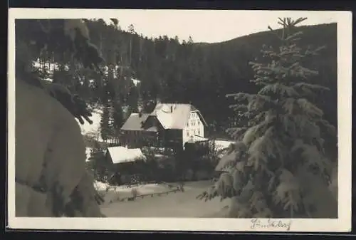 AK Hundsbach / Schwarzwald, Blick auf Kurhaus im Schnee