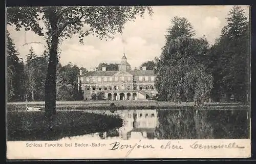 AK Baden-Baden, Schloss Favorite mit Teich