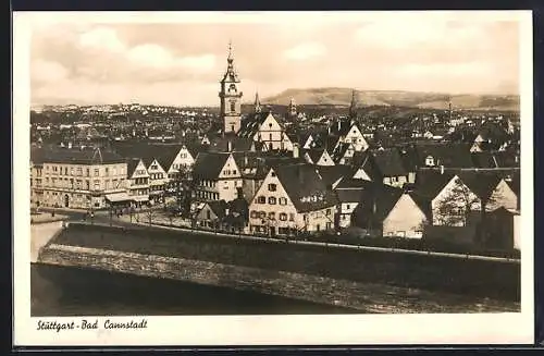 AK Bad Cannstatt, Ortsansicht mit Kirche und Flusslauf