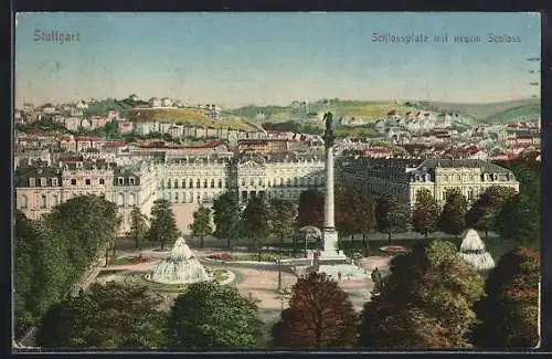 AK Stuttgart, Schlossplatz mit neuem Schloss