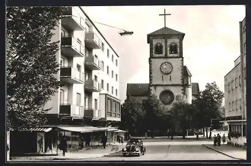 AK Gaggenau, Ortspartie mit Blick auf Kirche