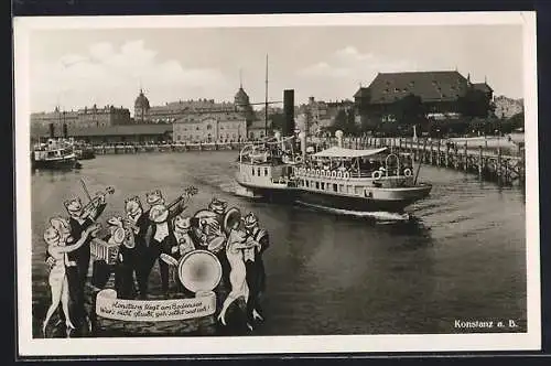 AK Konstanz a. B., Ortsansicht mit Ausflugsdampfer