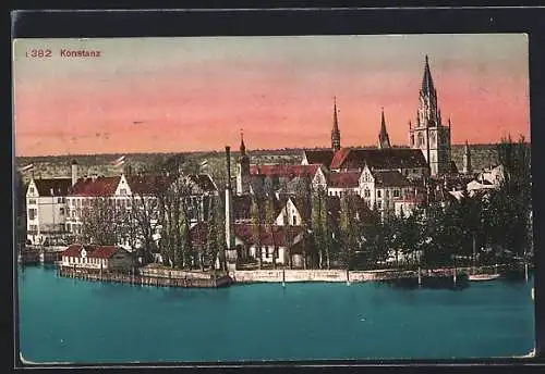 AK Konstanz, Panormaansicht mit Münster