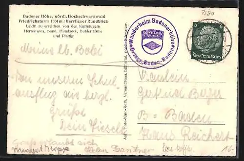 AK Badener Höhe, Blick auf Friedrichsturm