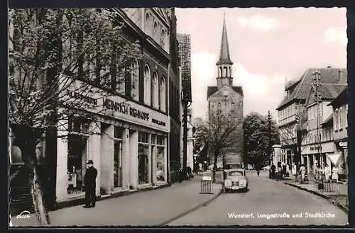 AK Wunstorf, lange Strasse und Stadtkirche, Geschäfte