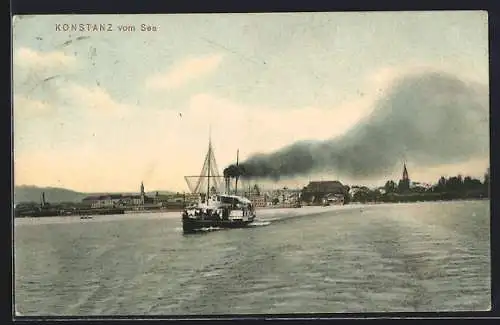 AK Konstanz, Ortsansicht vom See aus, Dampfer