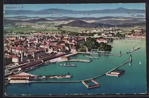 AK Konstanz a. B., Ortsansicht mit Blick zur Insel Mainau