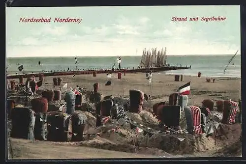 AK Norderney, Strand und Segelbuhne