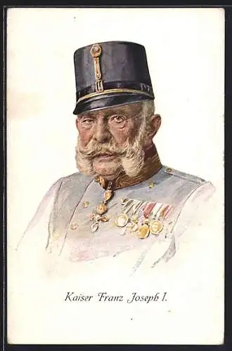 Künstler-AK Kaiser Franz Josef I. von Österreich mit Schirmkappe