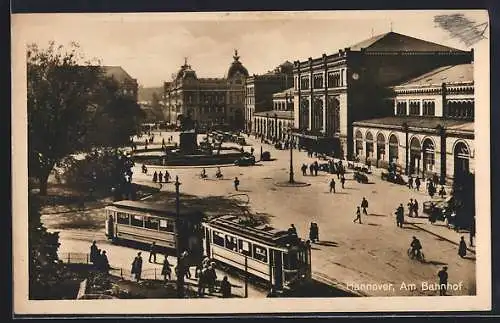 AK Hannover, Partie am Bahnhof mit Strassenbahn