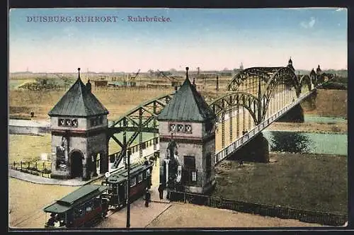 AK Duisburg-Ruhrort, Ruhrbrücke mit Strassenbahn