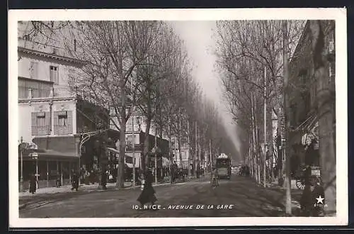 AK Nice, Avenue de la Gare, Strassenbahn