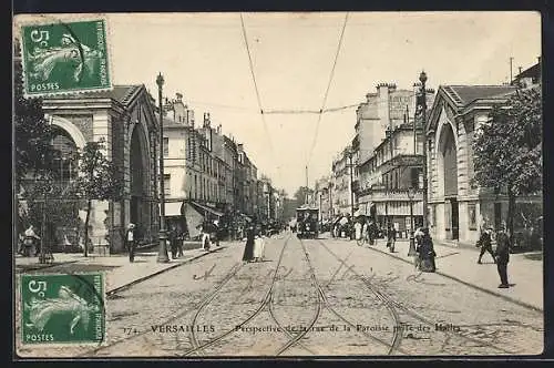 AK Versailles, Perspective de la rue de la Paroisse, Strassenbahn