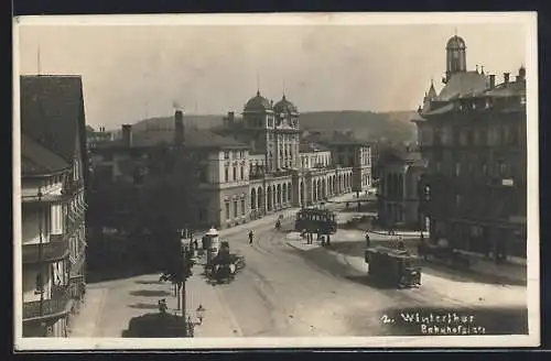 AK Winterthur, Bahnhofplatz mit Strassenbahn