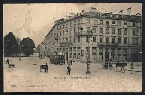 AK St. Gallen, Hotel Walhalla und Strassenbahn