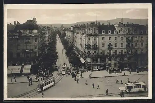 AK Zürich, Bahnhofstrasse mit Strassenbahn