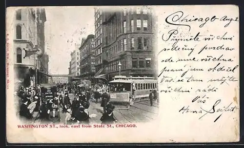 AK Chicago, Washington Street looking east, Strassenbahn