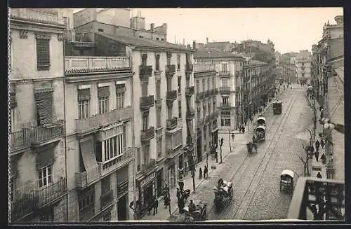 AK Valencia, Calle Pl Margall mit Strassenbahn