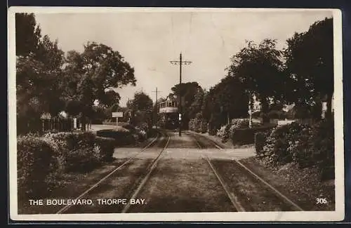 AK Thorpe Bay, The Boulevard, Strassenbahn