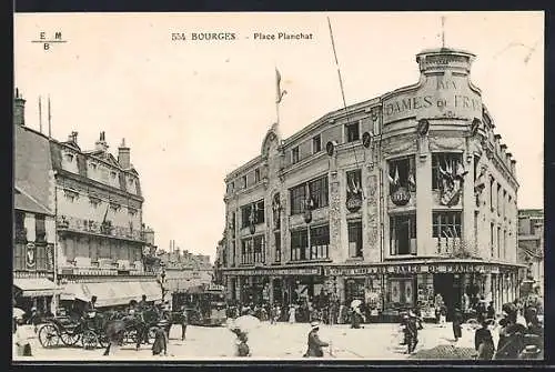 AK Bourges, Place Planchat, Strassenbahn