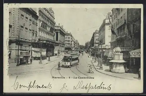 AK Marseille, La Cannebiere, Strassenbahn