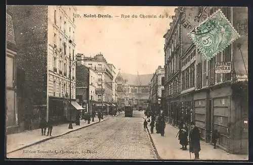 AK Saint-Denis, Rue du Chemin de Fer, Strassenbahn