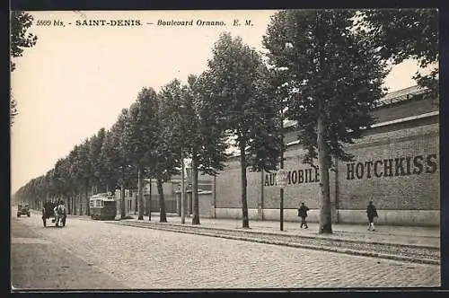 AK Saint-Denis, Strassenbahn auf dem Boulevard Ornano, Pferdegespann