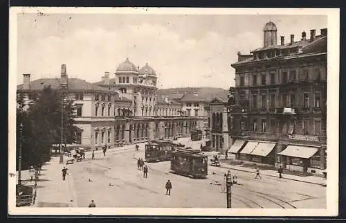 AK Winterthur, Bahnhofplatz mit Strassenbahn