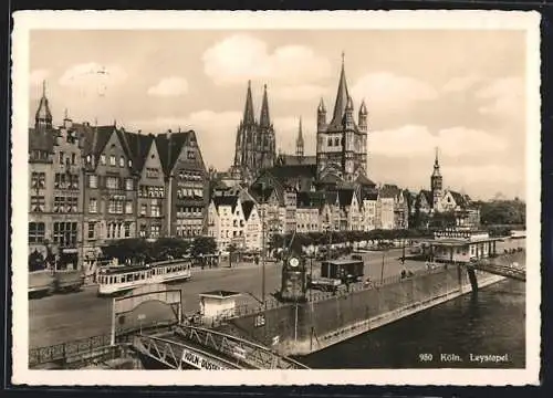 AK Köln, Leystapel mit Strassenbahn aus der Vogelschau